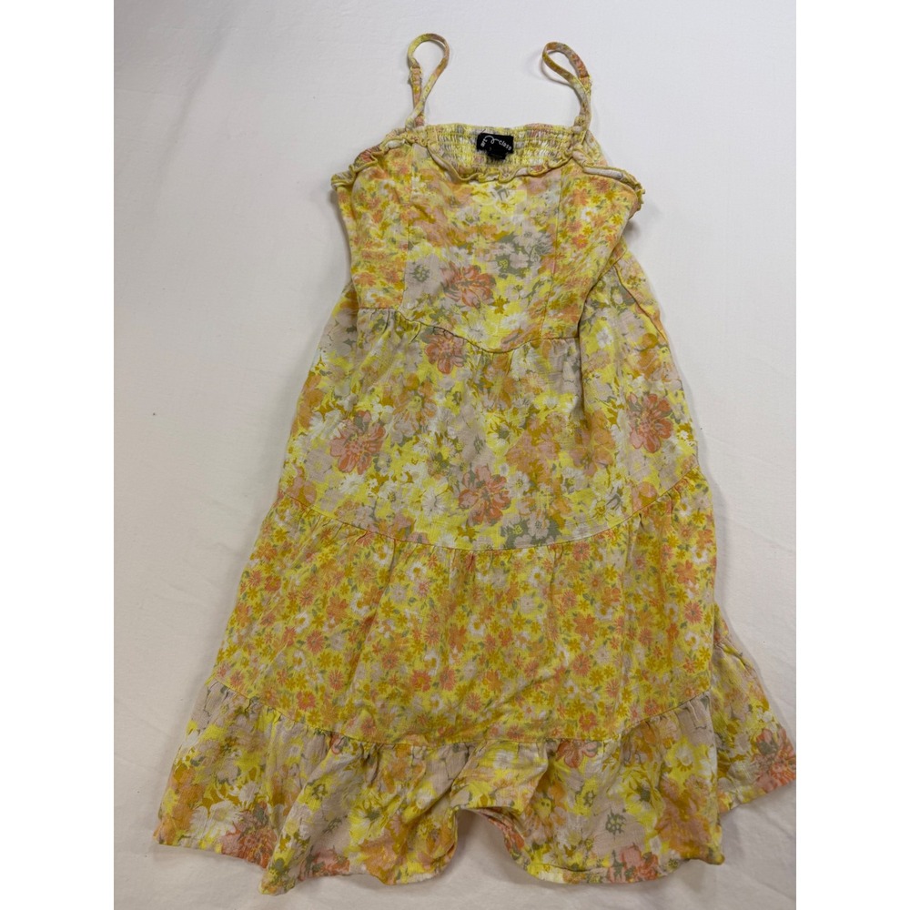 Art Class Girls Yellow Floral Tiered Linen Blend Sundress Size M 8 Boho Summer